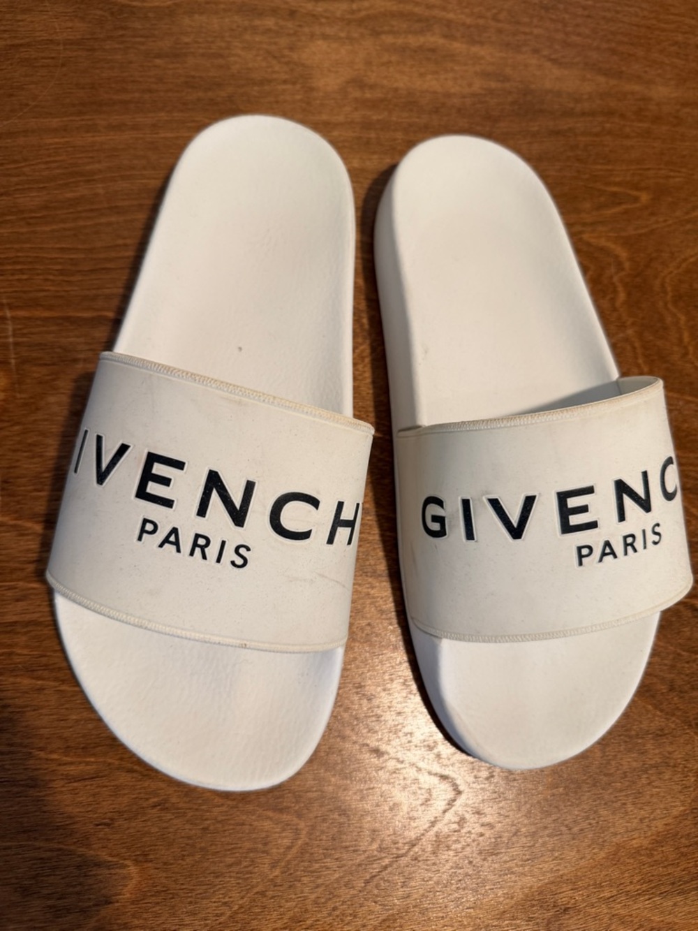 Givenchy White Slide Sandals with Black Logo